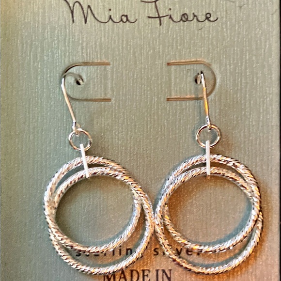 Mia Fiore Sterling Silver textured circle drop earrings NWT made in Italy - Picture 4 of 4